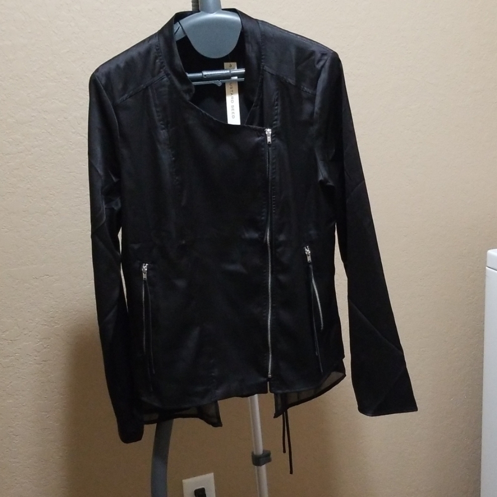 Lightweight black asymmetrical zip jacket